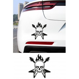 Alevli Kurukafa Sticker - Rock N Roll Kurukafa Oto Sticker - Motor Sticker 14x15cm