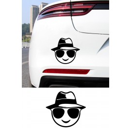 Gözlüklü Emoji Araç Sticker - Emoji Figürlü Motor Oto Sticker 15x13cm