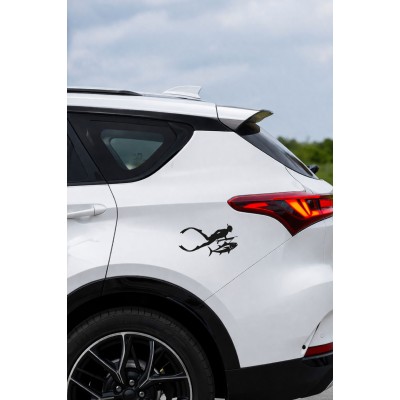 Dalgıç Temalı Oto Stickerı - Balık ve Dalgıç Figürlü Çıkartma - Araba Motor Sticker 15x8cm