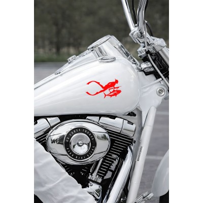 Dalgıç Temalı Oto Stickerı - Balık ve Dalgıç Figürlü Çıkartma - Araba Motor Sticker 15x8cm