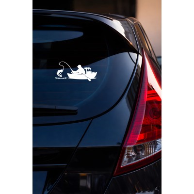 Balıkçı Sticker – Balık Avı ve Tekne Figürlü Oto Sticker 15x8cm
