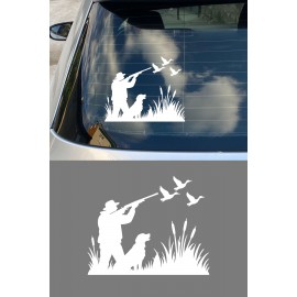 Avcı Sticker – Kuş ve Köpek Figürlü Sticker - Araba Motor Oto Sticker 15x13cm