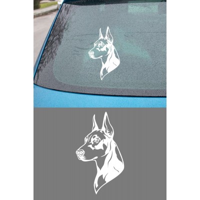 Doberman Araba Stickerı – Köpek Figürlü Oto Sticker - Köpek Temalı Motor Sticker 15x8cm