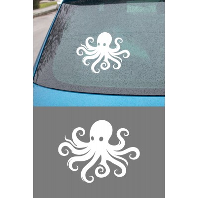 Ahtapot Figürlü Araba Sticker - Dekoratif Deniz Figürü Sticker - Motor Araba Oto Sticker 15x12cm