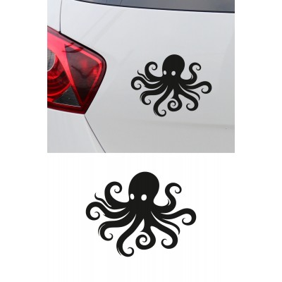 Ahtapot Figürlü Araba Sticker - Dekoratif Deniz Figürü Sticker - Motor Araba Oto Sticker 15x12cm
