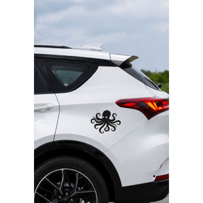 Ahtapot Figürlü Araba Sticker - Dekoratif Deniz Figürü Sticker - Motor Araba Oto Sticker 15x12cm