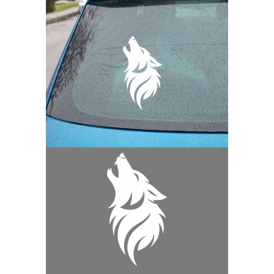 Uluyan Kurt Desenli Oto Sticker Araç Sticker - Kurt Araba Cam Sticker 8x15cm