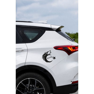 Türk Motifli Bozkurt Ay Yıldız Sticker - Türk Bayrağı Araba Motor Sticker 15x13cm