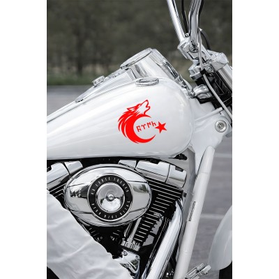 Türk Motifli Bozkurt Ay Yıldız Sticker - Türk Bayrağı Araba Motor Sticker 15x13cm