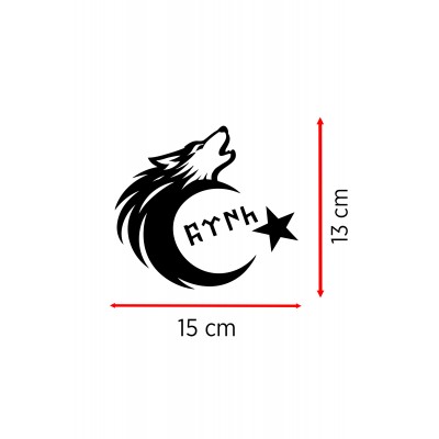 Türk Motifli Bozkurt Ay Yıldız Sticker - Türk Bayrağı Araba Motor Sticker 15x13cm