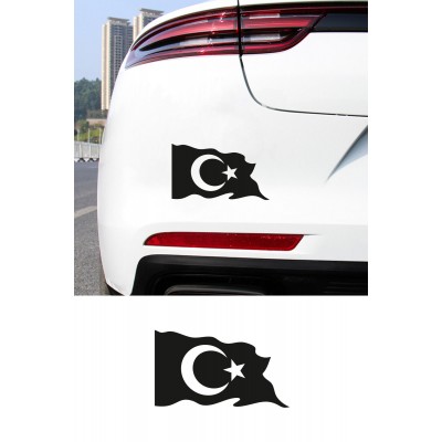 Türk Bayrağı Oto Sticker - Ay Yıldız Araç Cam Sticker - Dalgalı Türk Bayrağı 15x9cm