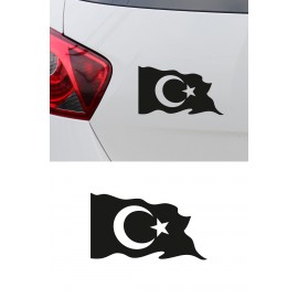 Türk Bayrağı Oto Sticker - Ay Yıldız Araç Cam Sticker - Dalgalı Türk Bayrağı 15x9cm