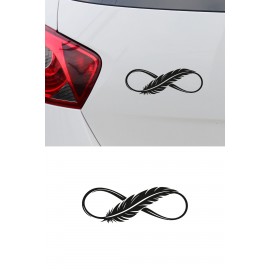 Tüy Desenli Sonsuzluk İşareti Oto Sticker - Minimal Araç Aksesuarı 20x7cm