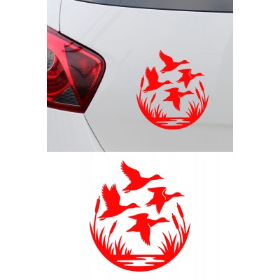 Sazlık ve Ördek Figürlü Oto Sticker - Ördek Sürüsü Araç Sticker 14x15cm