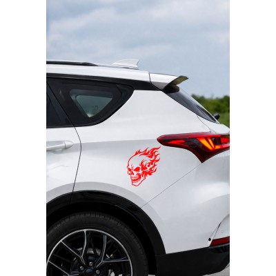 Alevli Kuru Kafa Oto Sticker - Agresif Alevli Araba Motor Sticker 12x15cm