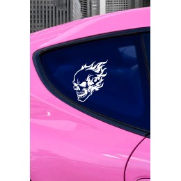 Alevli Kuru Kafa Oto Sticker - Agresif Alevli Araba Motor Sticker 12x15cm