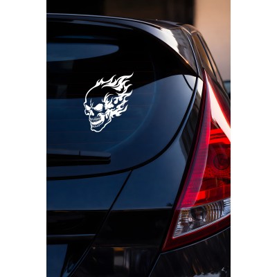 Alevli Kuru Kafa Oto Sticker - Agresif Alevli Araba Motor Sticker 12x15cm