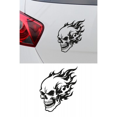 Alevli Kuru Kafa Oto Sticker - Agresif Alevli Araba Motor Sticker 12x15cm