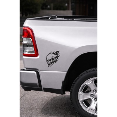 Alevli Kuru Kafa Oto Sticker - Agresif Alevli Araba Motor Sticker 12x15cm