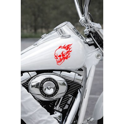 Alevli Kuru Kafa Oto Sticker - Agresif Alevli Araba Motor Sticker 12x15cm