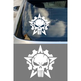 Kuru Kafa Oto Sticker - Dişli Çarklı Kuru Kafa Sticker - Araba Motor Sticker 11x15cm