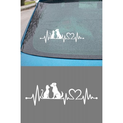 Kedi Köpek Dostluk Sticker - Evcil Hayvan Aşkı Oto Sticker - Araba Laptop Sticker Çıkartma 20x6cm