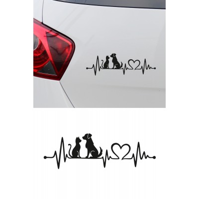 Kedi Köpek Dostluk Sticker - Evcil Hayvan Aşkı Oto Sticker - Araba Laptop Sticker Çıkartma 20x6cm