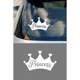 Prenses Yazılı Taç Sticker - Araç Cam Yazı Sticker - Oto Sticker 15x9cm