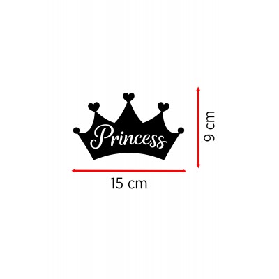 Prenses Yazılı Taç Sticker - Araç Cam Yazı Sticker - Oto Sticker 15x9cm