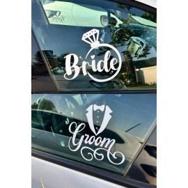 "Bride & Groom" Yazılı Gelin Damat Araba Cam Stickerı - Düğün Arabası Süslemesi - Gelin Damat Yazılı Çıkartma 20cm