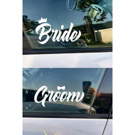 Bride Groom Araba Camı Sticker Seti - Gelin Damat Düğün Arabası Çıkartması - Düğün Arabası Stickerı 20cm