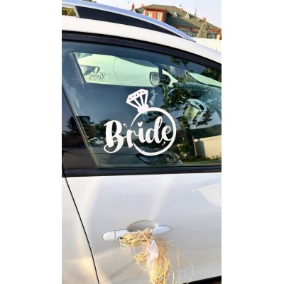 "Bride & Groom" Yazılı Gelin Damat Araba Cam Stickerı - Düğün Arabası Süslemesi - Gelin Damat Yazılı Çıkartma 20cm