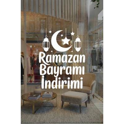 Ramazan Bayramı İndirimi Yazılı Cam Vitrin Sticker - Mağaza Vitrin Yazısı Bayram Dekoru