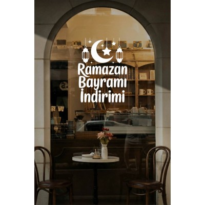Ramazan Bayramı İndirimi Yazılı Cam Vitrin Sticker - Mağaza Vitrin Yazısı Bayram Dekoru