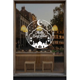 Mutlu Bayramlar Cam Vitrin Sticker – Bayram Temalı Mağaza Vitrin Süsü