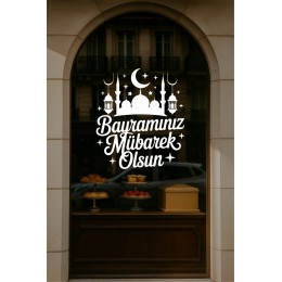 Bayramınız Mübarek Olsun Yazılı Cam Sticker – Mağaza Vitrin Dekoru