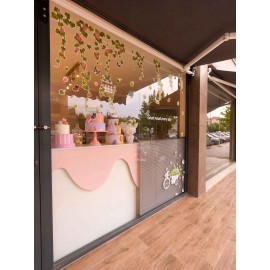 Vitrin Cam Stickeri Seti, Çiçekli Sarmaşık Kelebek Bisiklet Duvar Çıkartması, "Good Mood Every Day" Yazılı Cam Dekali, Pastane Cafe Mağaza Vitrin Dekorasyonu
