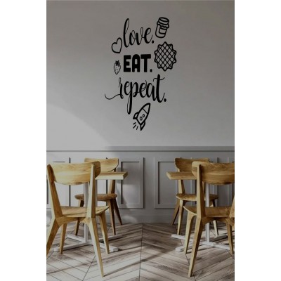 Love Eat Repeat Yazılı Cam Sticker Seti – Kafe Duvar & Vitrin Dekoru – Tatlı & Kahve Temalı Sticker