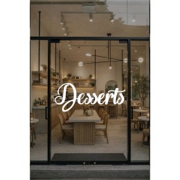 Desserts Yazılı Cam Sticker – Kafe & Pastane Vitrin Yazısı – Minimal Tatlı Cam Dekoru