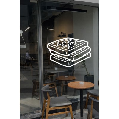 Kafe & Pastane Vitrin Sticker – Minimal Waffle Çizim Cam Dekoru