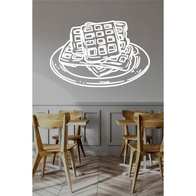 Kafe & Pastane Vitrin Sticker – Tabakta Waffle Tatlı Çizim Cam Dekoru