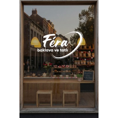 Kişiye Özel Kafe Cam Vitrin Sticker – İsimli Pastane & Tatlı Yazısı (Logo Tarzı Tasarım)
