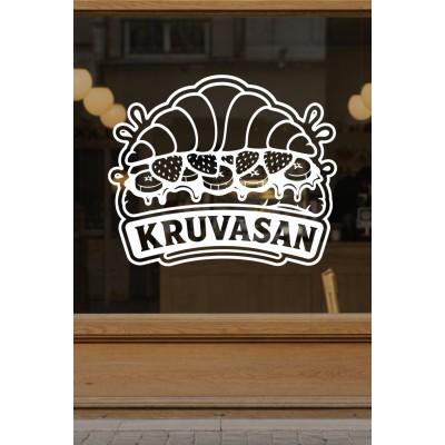 Kruvasan Kafe Vinil Sticker – Cam Vitrin & Duvar Çıkartması – Pastane Logo Sticker
