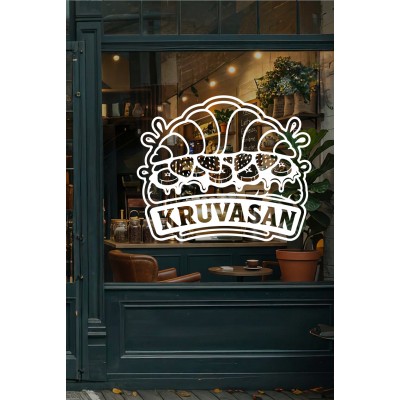 Kruvasan Kafe Vinil Sticker – Cam Vitrin & Duvar Çıkartması – Pastane Logo Sticker