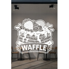 Waffle Kafe Vinil Duvar Sticker – Çilek Muz Oreo Süslemeli – Kafe Duvar & Cam Çıkartması