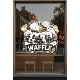 Waffle Kafe Vinil Duvar Sticker – Çilek Muz Oreo Süslemeli – Kafe Duvar & Cam Çıkartması