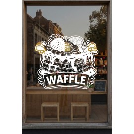 Waffle Kafe Vinil Duvar Sticker – Çilek Muz Oreo Süslemeli – Kafe Duvar & Cam Çıkartması