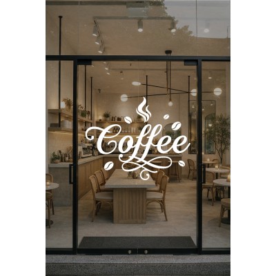 Coffee Kafe Vinil Cam Sticker – El Yazısı Kahve Yazılı Sticker – Kafe Vitrin & Duvar Çıkartması