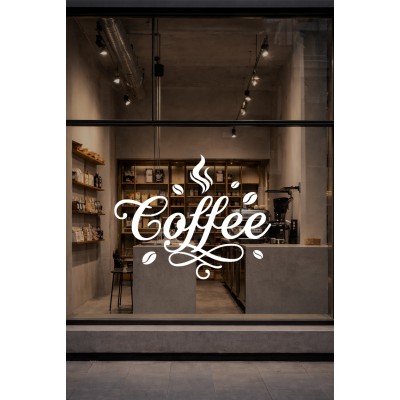 Coffee Kafe Vinil Cam Sticker – El Yazısı Kahve Yazılı Sticker – Kafe Vitrin & Duvar Çıkartması