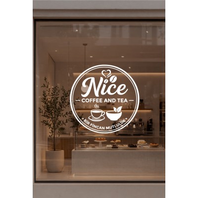 Kişiye Özel Kafe Logo Sticker - Kafe Dekorasyonu - İşletme Logosu Sticker - Kafe Vitrin & Duvar Çıkartması